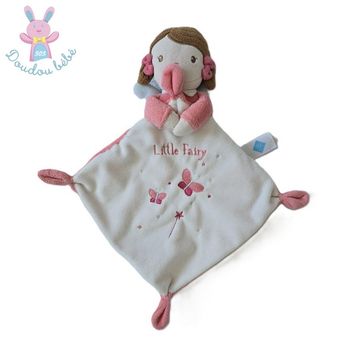 Doudou plat Poupée Fée blanc rose Little fairy TEX BABY