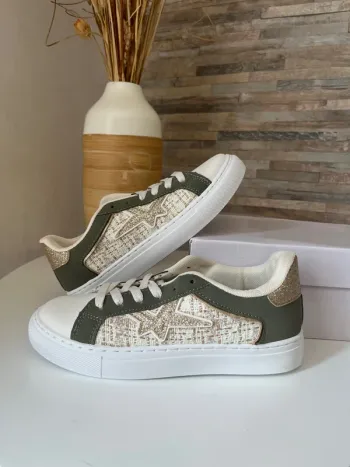 Superbes baskets kaki et tweed