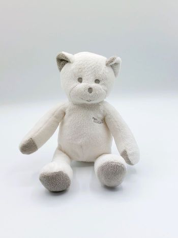 Doudou Peluche ours blanc MUSTI MUSTELA pattes grises 24 cm sos doudou pro