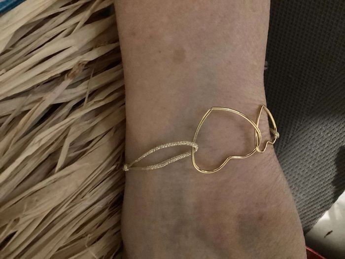 Bracelet 2 cœurs fins acier inoxydable or entrelacés cordon doré pailleté - photo numéro 5