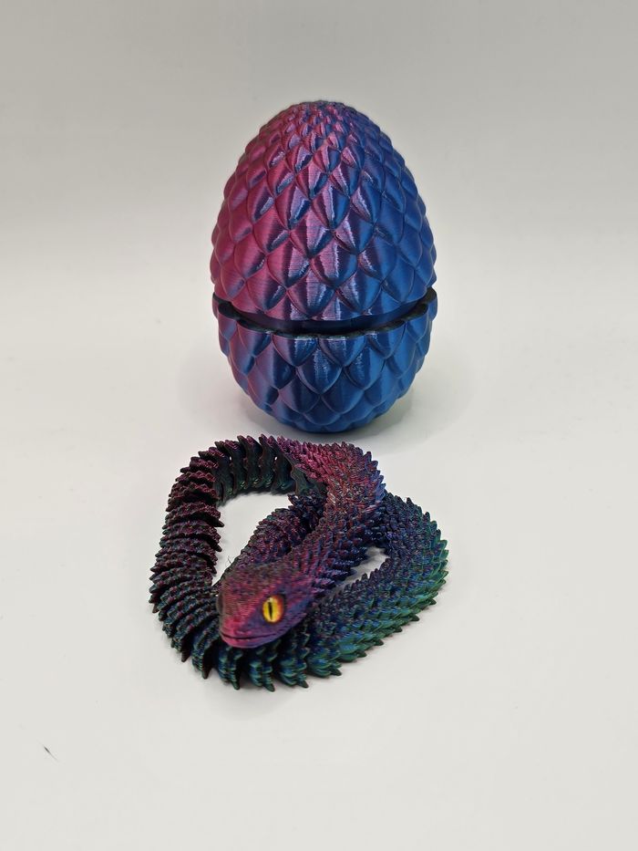 🐉Œuf style dragon en 3D  avec son serpent articulé assorti🐍.