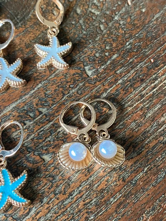 Magnifique lot de 5 paires de boucles d’oreilles, coquillages - photo numéro 4