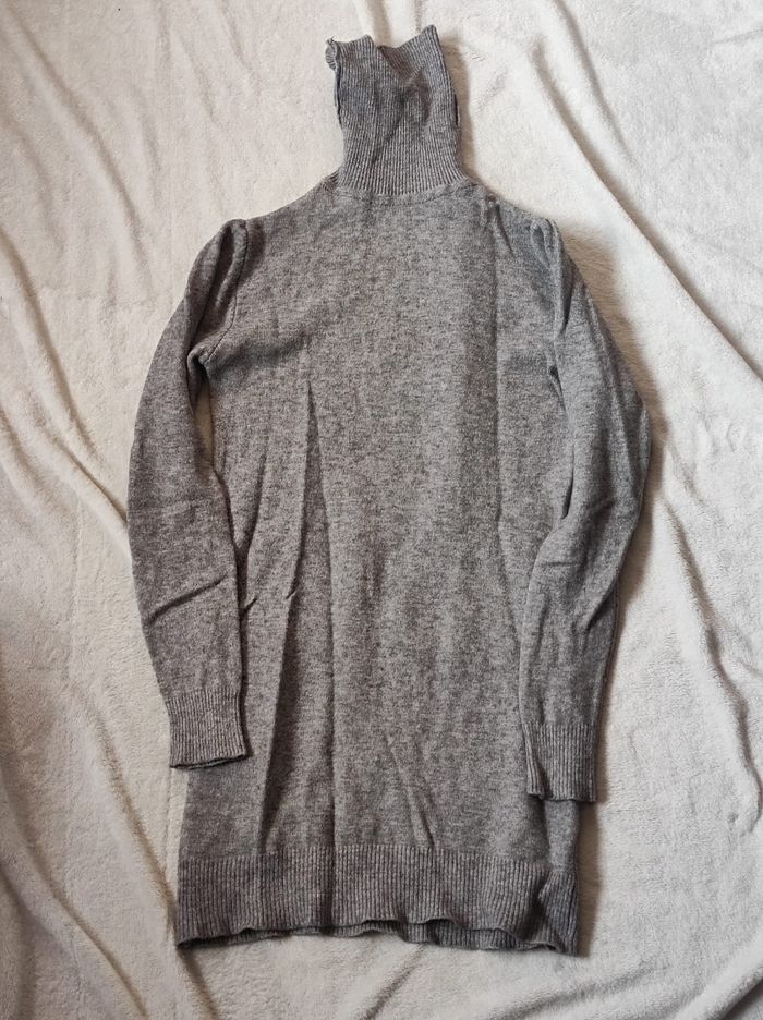 Pull long col rouler gris taille unique - photo numéro 3