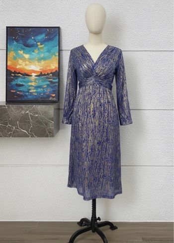 Robe fête midi élégante bleu doré – Boutique indépendante