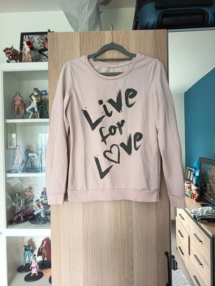 Pull sweat rose pale écriture noir "Live for Love" mim - Taille S 36 - photo numéro 2