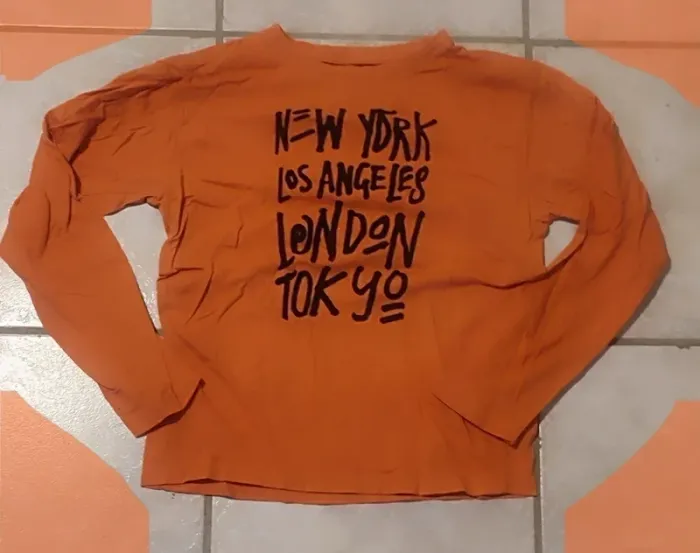 👕 T-shirt manches longues orange – New York, Los Angeles, London, Tokyo – 12 ans – Cool Attitude - photo numéro 2