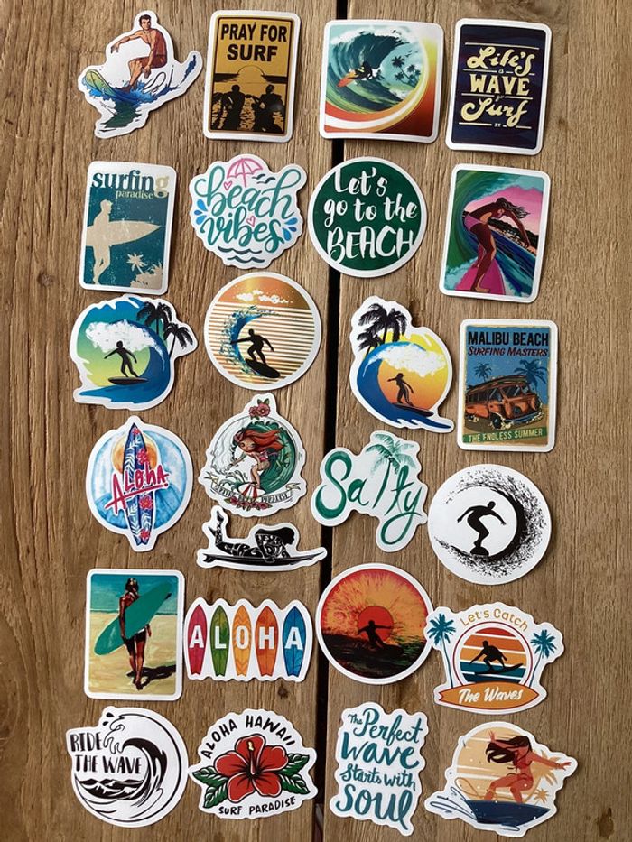 25 Stickers surf, mer vague