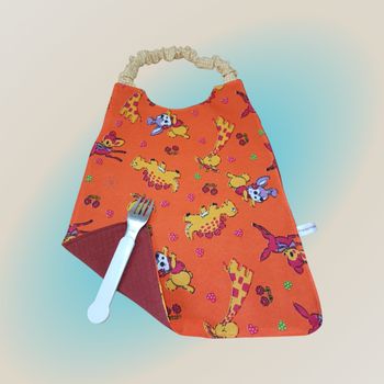 serviette de table enfant élastiquée modèle animaux fond orange