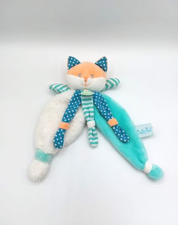 Doudou plat renard Poupi BABY NAT blanc bleu vert orange pois BN0114 rayures Babynat