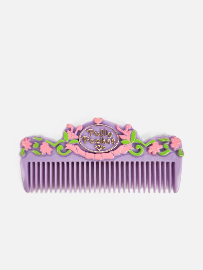 Peigne Accessoire Polly Pocket Vintage - Violet Fleurs Roses / Rétro Années 90