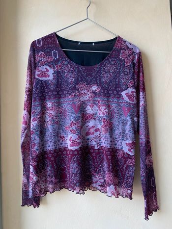 Top mesh à motifs bordeaux manches longues vintage L