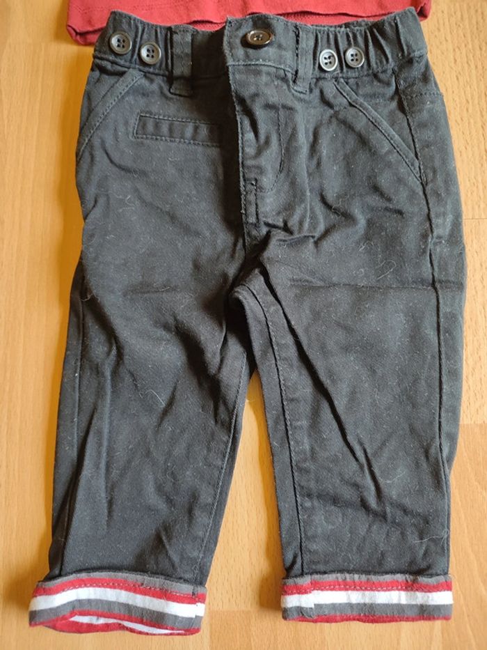 Lot ensemble pantalon+ t-shirt manches longues Kitchoun assortis en 6-9M - photo numéro 3