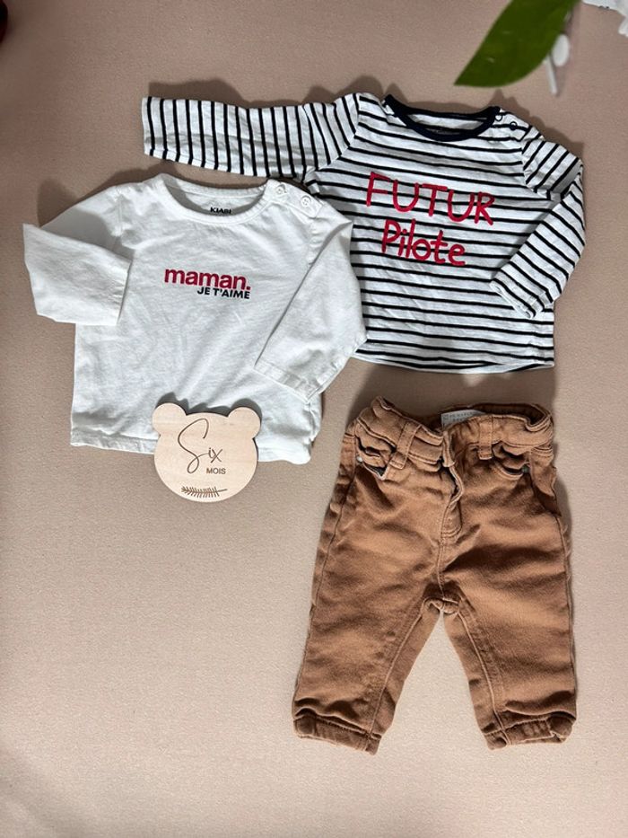 Ensemble tenues garçon pilote je t’aime t-shirt jeans 6 mois