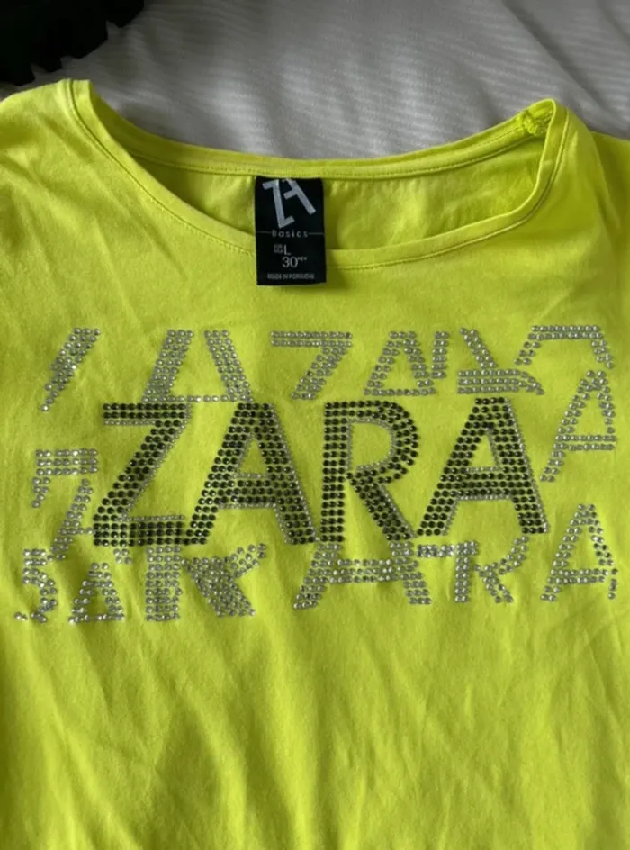 Tee shirt Zara vert anise strass taille L - photo numéro 2