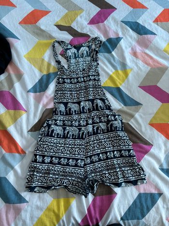 Combishort salopette bleu marine et blanc motifs éléphants