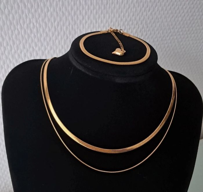 Double collier et bracelet maille serpent acier inoxydable