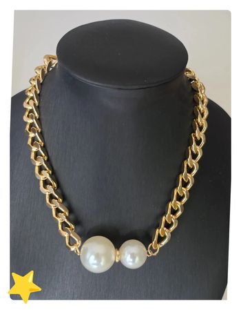 Collier acier inoxydable dorée avec perle xl