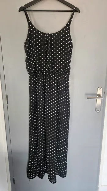Robe longue Holly Bracken noire à pois blancs - Taille S/M