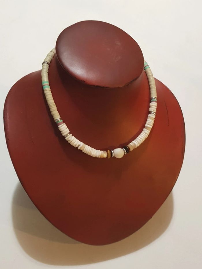Collier Zag Surfeur Blanc pierre Cylindre - photo numéro 3