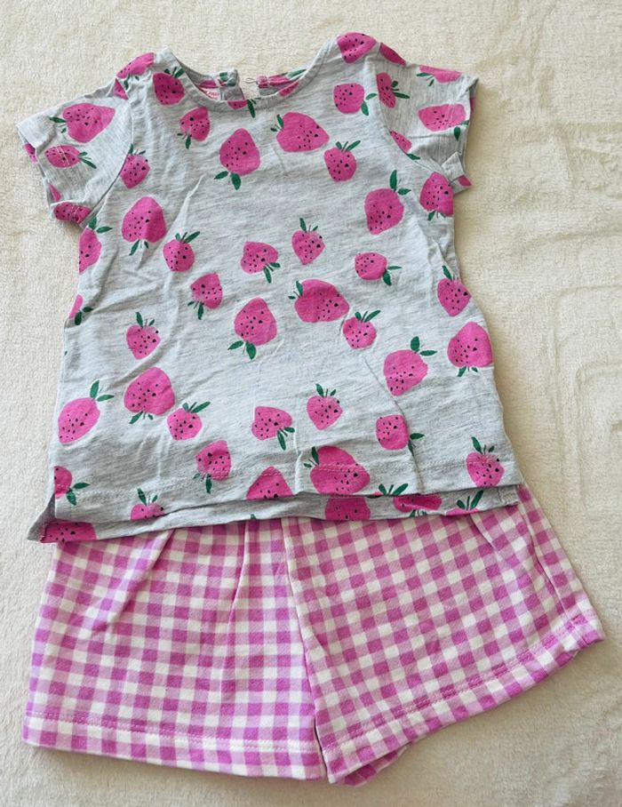 Petit ensemble short rose et tee shirt gris 12/18 mois 86cm