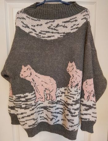 Pull col montant gris, rose et blanc T. 40