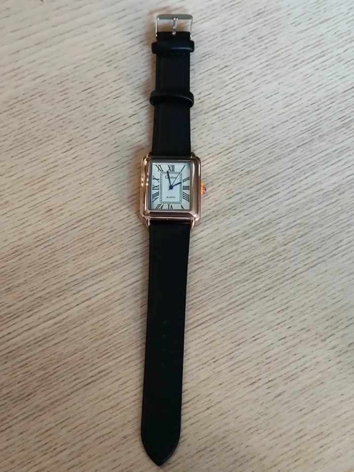 Montre noire, rose, rectangulaire, style vintage - photo numéro 3