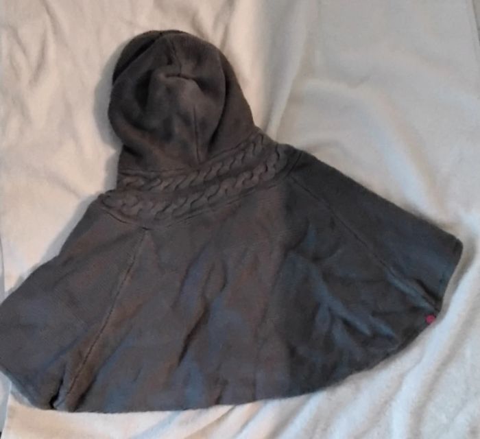Cape ou poncho à capuche, gris et rose, boutons ,poches ,Obaibi 12/18 mois, 74-81 cm - photo numéro 2