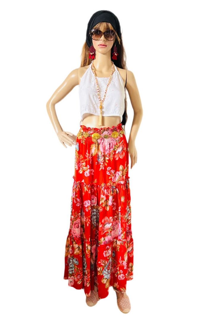 🌺 Longue jupe bohème fleurie hippie ROXY vintage 90s 00s gypsy long floral skirt🌺 - photo numéro 9