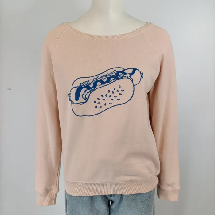 Pull à manches longues abricot avec un signe hot dog 100% coton taille M EDC A368
