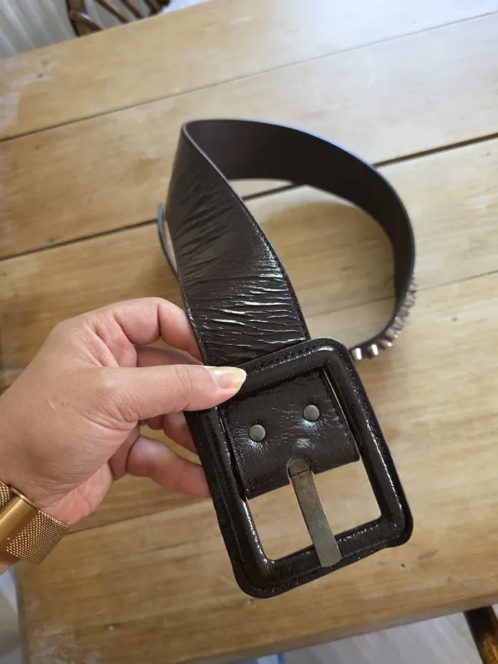 🤎 Ceinture marron rock – cuir synthétique & décorations métal - photo numéro 2