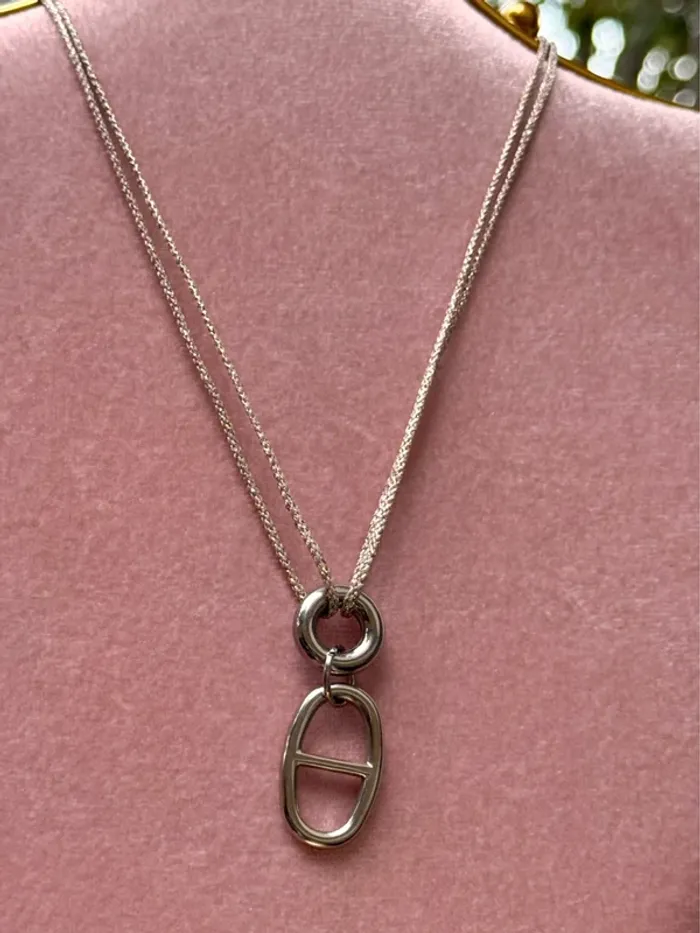 Collier cordon doublé argenté pailleté cercle Manille xl cd acier inoxydable argent - photo numéro 3
