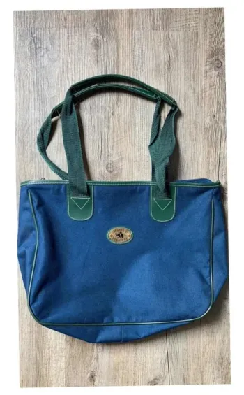 Sac de voyage bleu et vert foncé Travel and Pleasure vintage