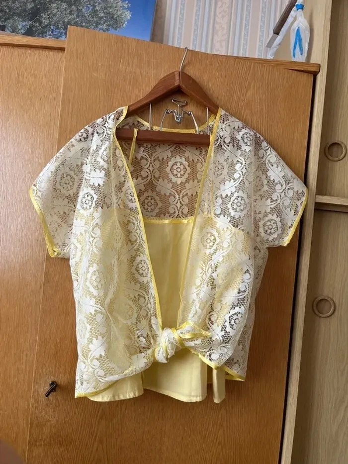 Blouse Dentelle Débardeur Jaune - photo numéro 2