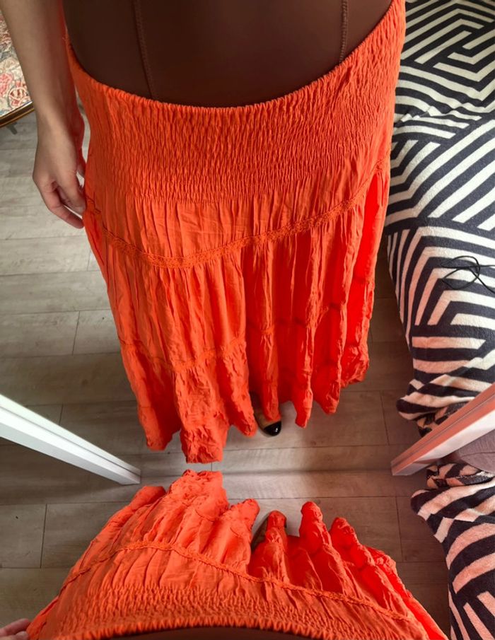 Jupe longue maxi skirt vintage corail capri dentelle bohème champêtre - photo numéro 2
