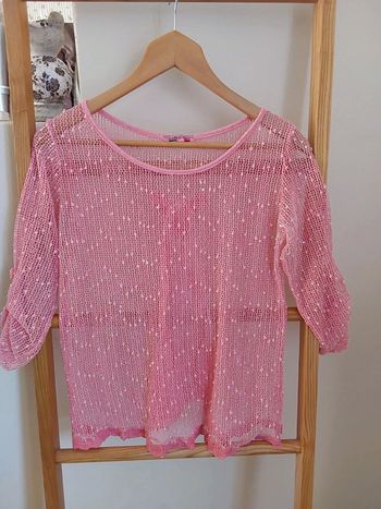 Blouse ajouré romantique rose Taille unique 34/36/38/40