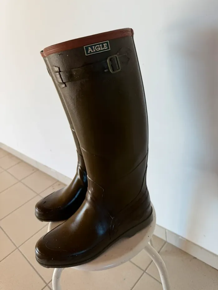 Authentiques bottes marron kaki aigle homme 45 - photo numéro 2