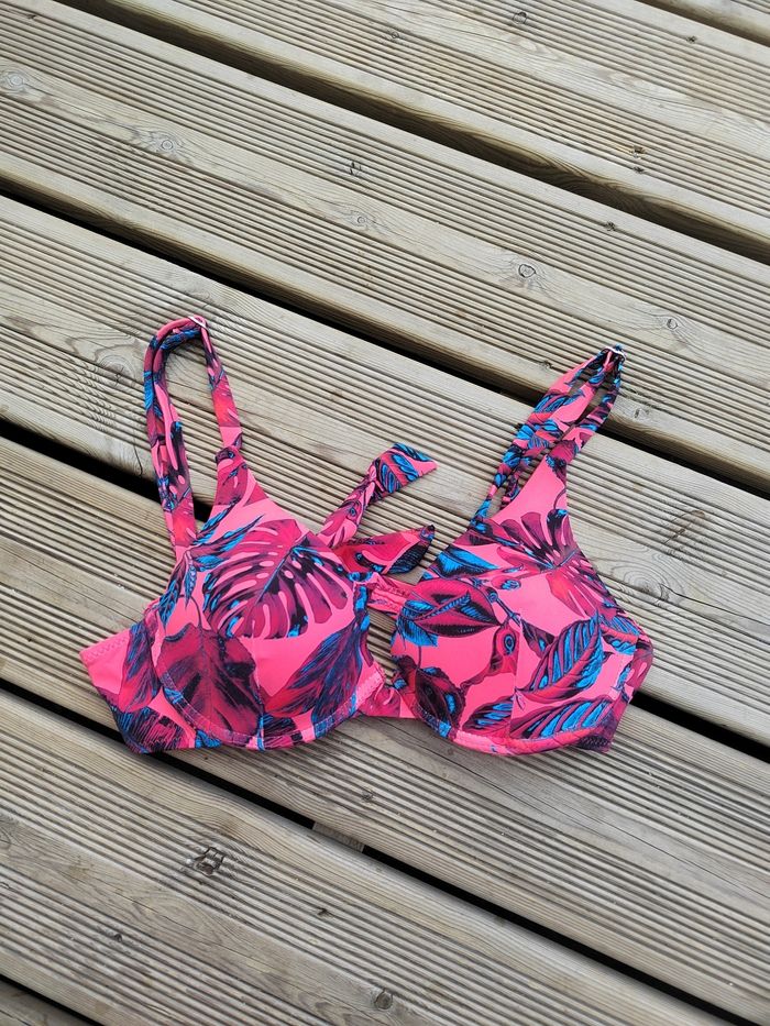 Haut de maillot tropical rose & bleu – Coiba – Taille L – Très bon état - photo numéro 2