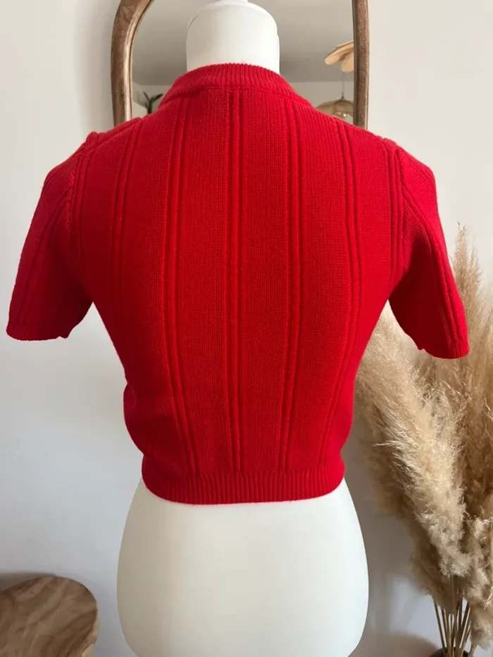 Pull court manches courtes rouge Zara - photo numéro 4