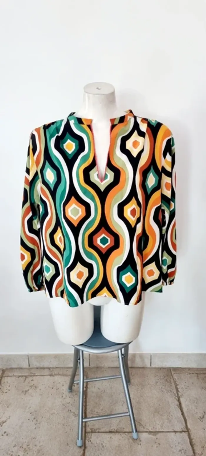 Blouse ysha imprimée graphique multicolore neuve avec étiquette 38 - photo numéro 11