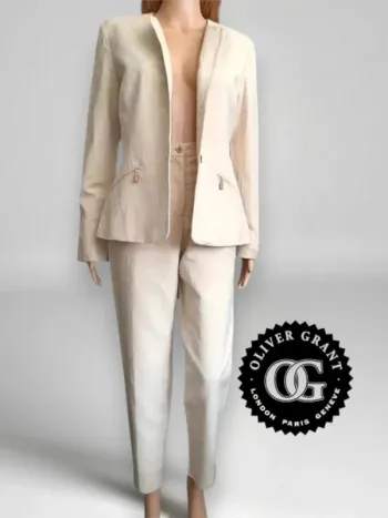 Ensemble  lin et coton Olivier Grant oversize ,coupe large et fuselé taille haute ,veste cintrée