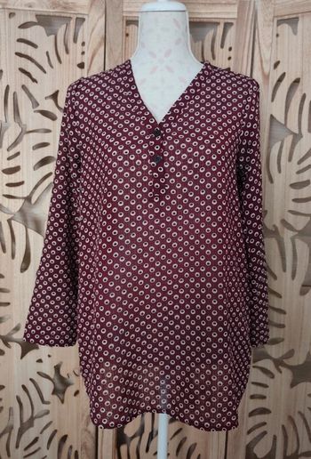Blouse fluide bordeaux imprimé cercles - Manches 3/4 Actuelle