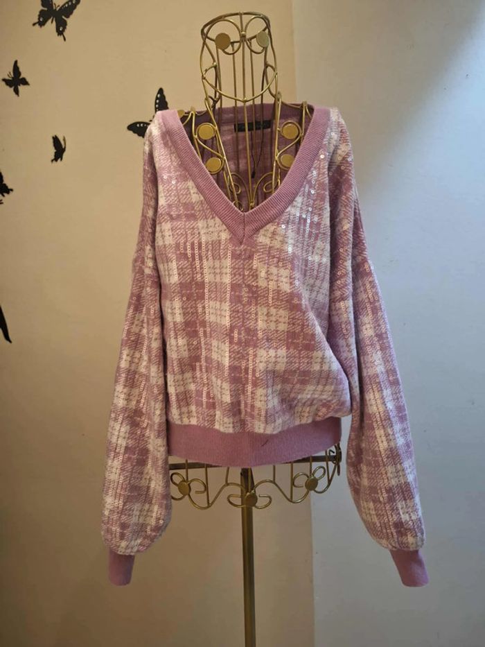 Pull à carreaux & sequins