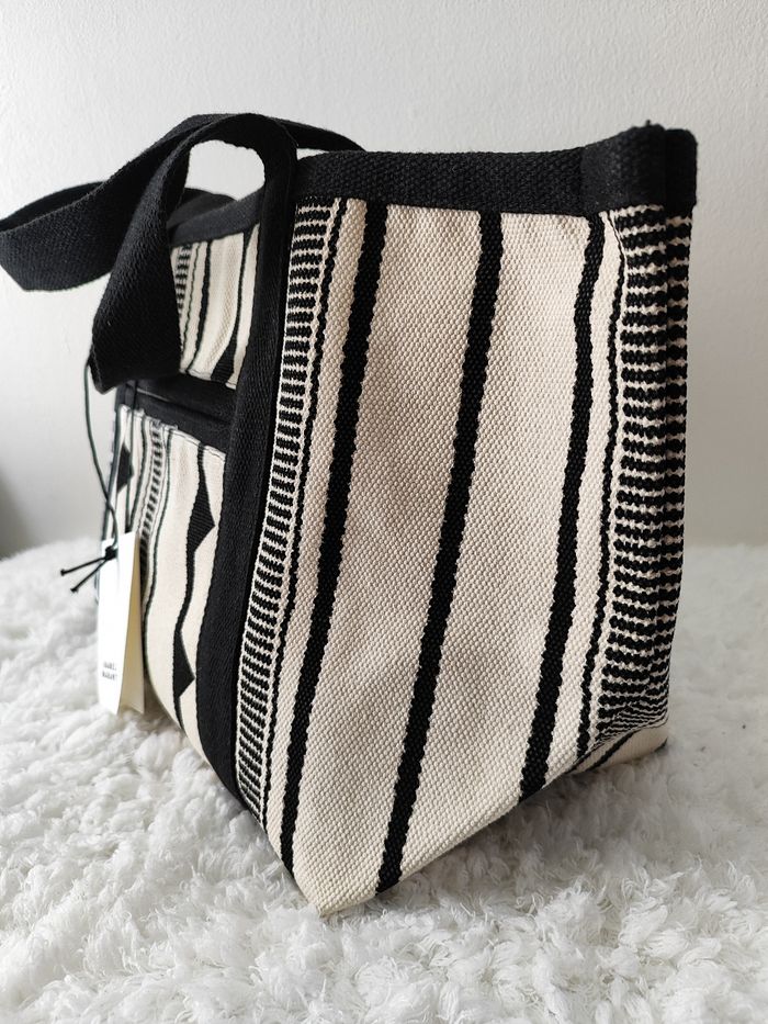 Sac cabas Isabel Marant en toile beige et noir - photo numéro 4