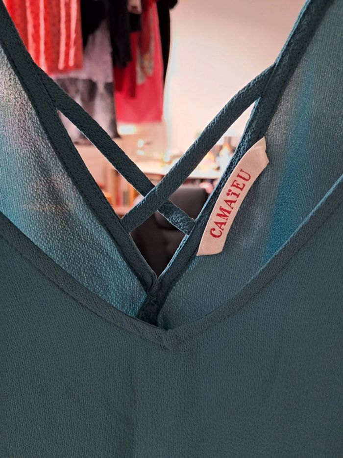 Belle robe 👗 Camaïeu, bleue, légère, doublée, elastiquée taille et manches - T40/42 - photo numéro 3