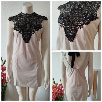 Robe lipsy nude courte dentelle noire daim sequins sexy