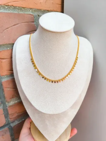 Collier doré avec franges pampilles rondes