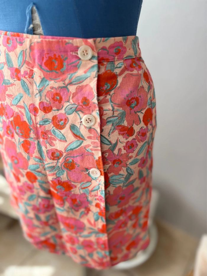 Jupe fleuri « c’est beau la vie » vintage - en très bon état - taille 36/S - photo numéro 2