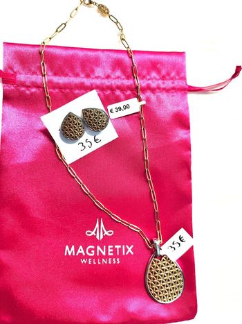 Parure collier pendentif boucles magnétiques fleur de vie