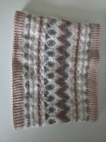 Tour de cou / Snood en maille rose poudré et blanc – Doublé polaire