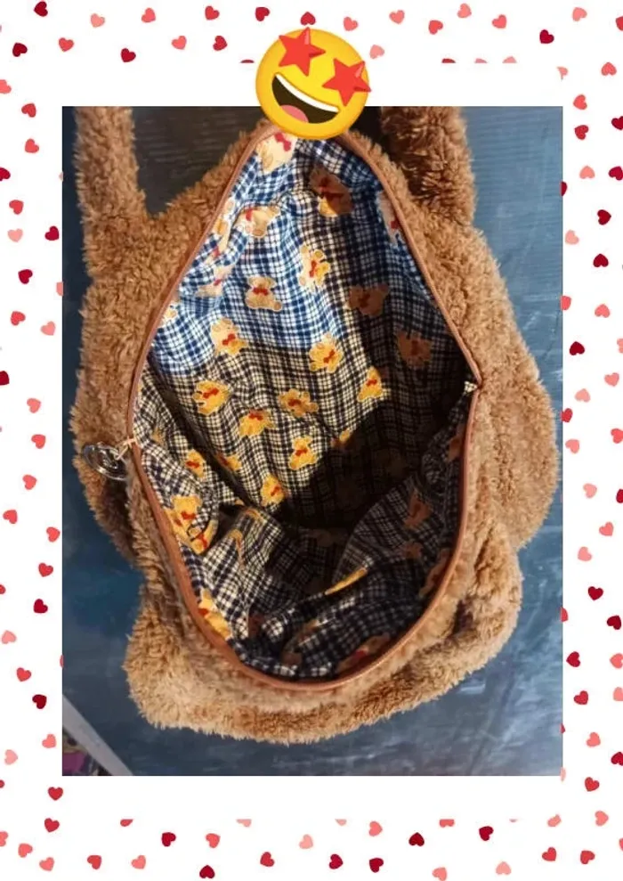 Sac à main vintage tout doux  avec 2 ours en peluche - photo numéro 3